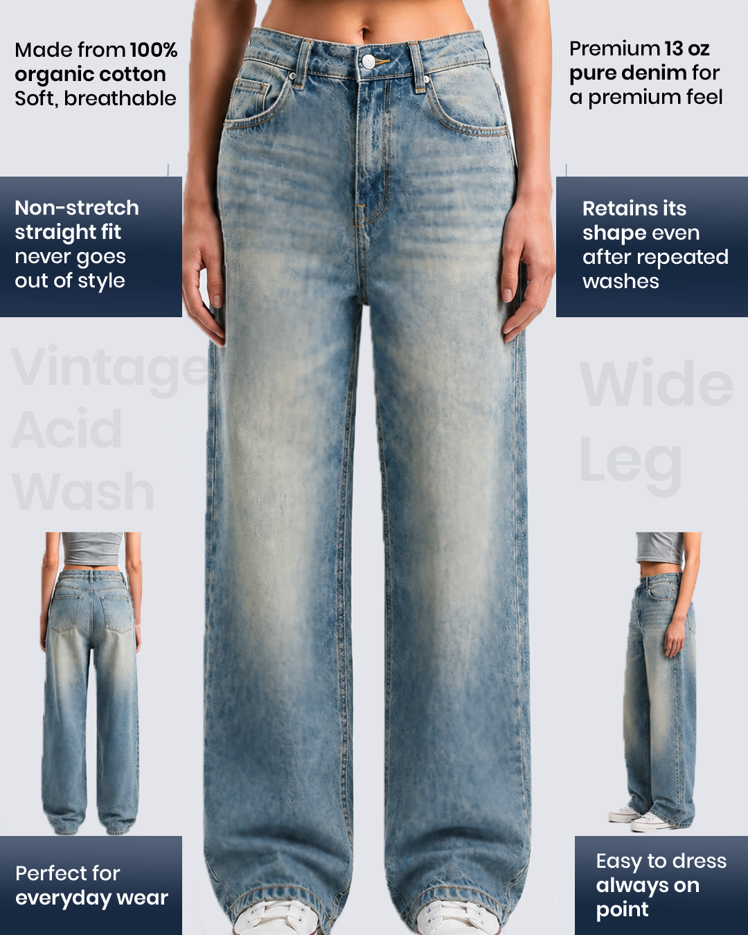 Vintage Acid Wash - Wide Leg Jeans