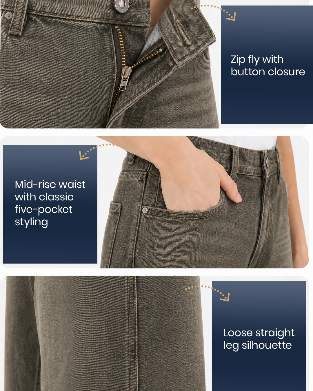 Charcoal - Wide Leg Jeans