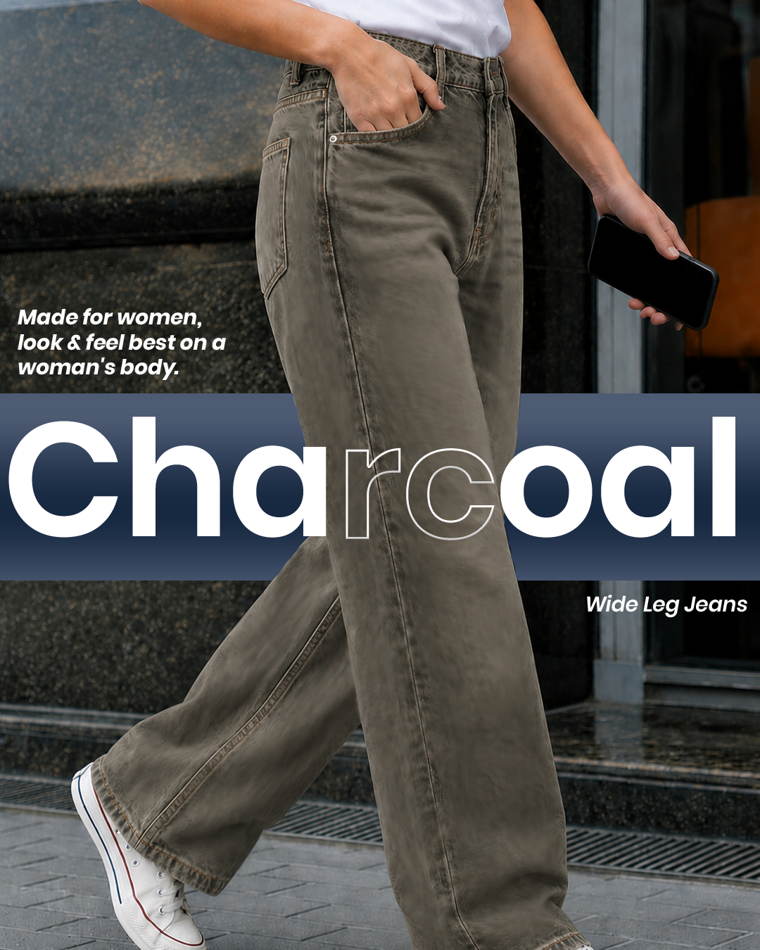 Charcoal - Wide Leg Jeans