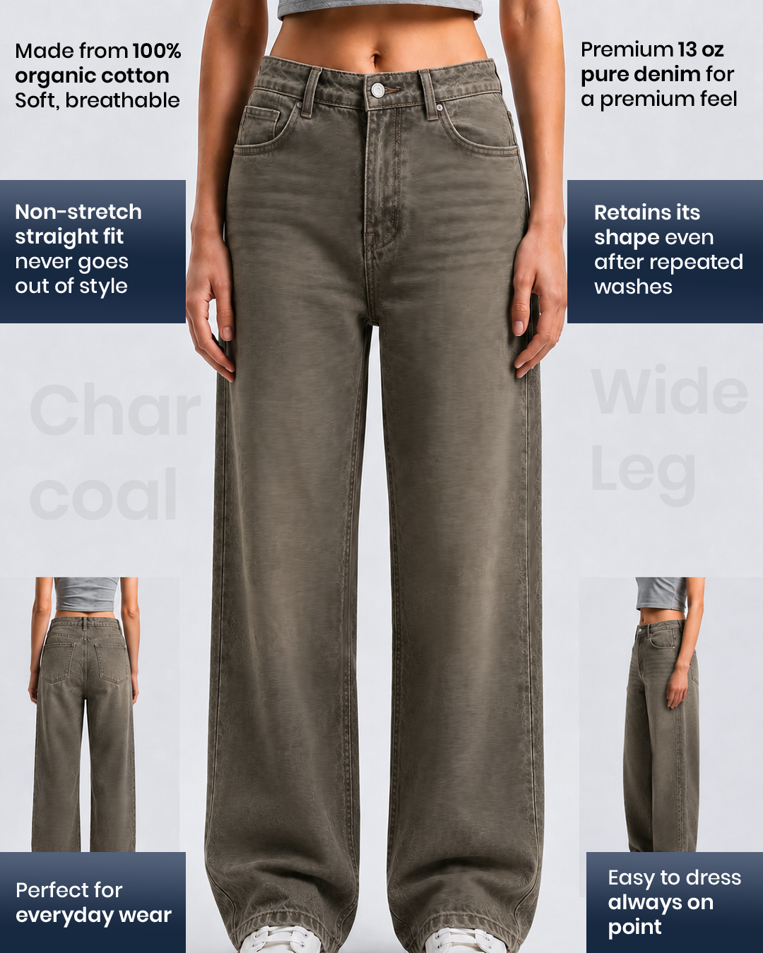 Charcoal - Wide Leg Jeans