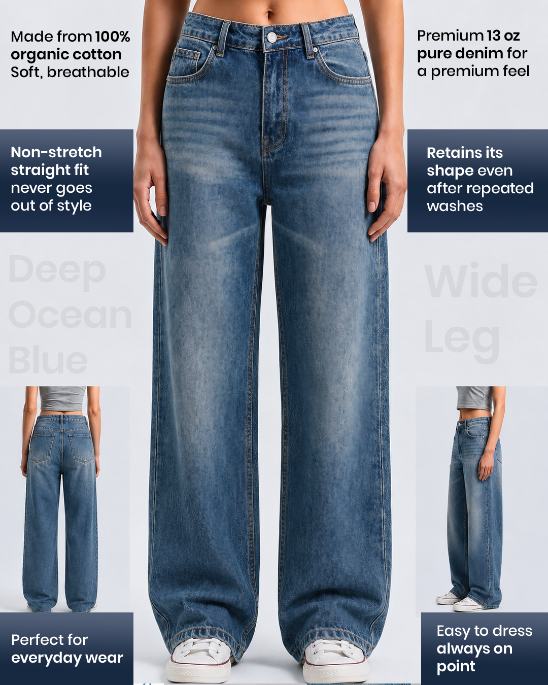 Deep Ocean Blue - Wide Leg Jeans