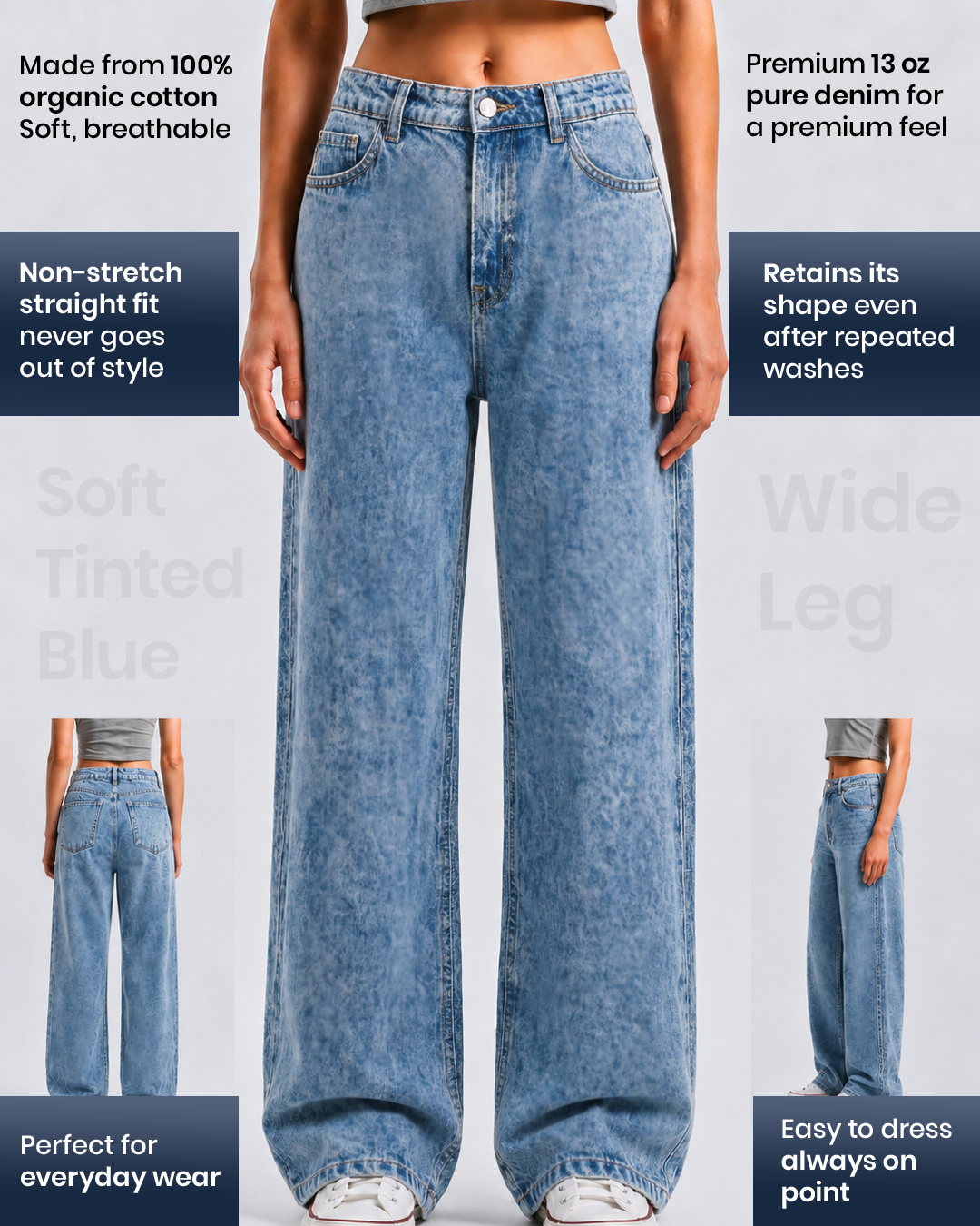 Soft Tinted Blue - Wide Leg Jeans